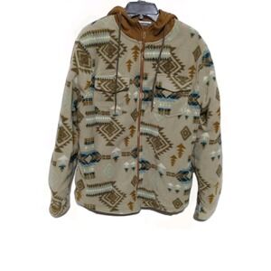 Departwest Southwestern Fleece hooded Jacket Shacket L Soft cowboy Aztec brown